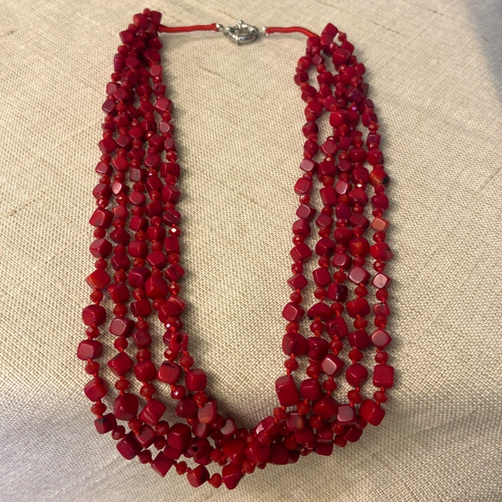 5-Strand Red Carnelian Box Beads Necklace